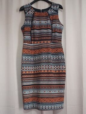 Enfocus Studio Sleeveless Geometric Aztec Stripe Sheath  Dress Stretch Knit